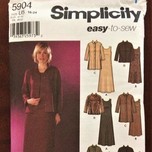 Vintage Simplicity Pattern #5904 (16-24) MIsses Pullover Dress and Shirt Jacket